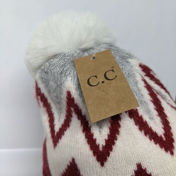 CC Knit Beanie Angora Blend Pom Pom on Top Burgundy **NEW** - Picture 4 of 6